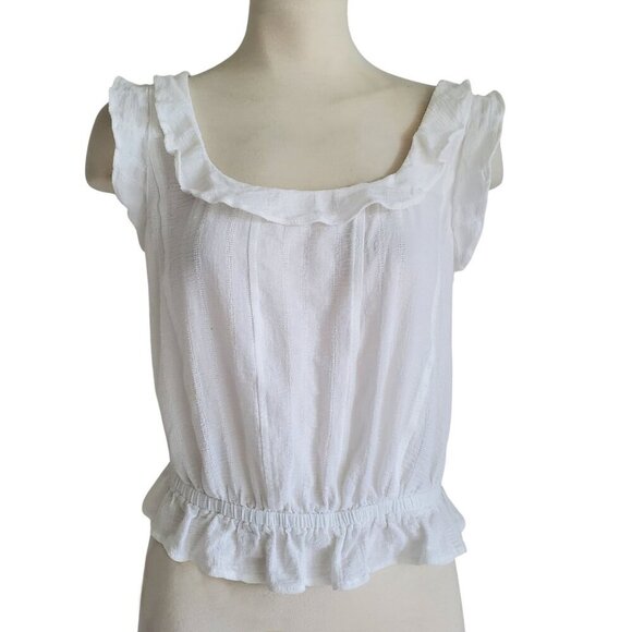 Express Milkmaid Cottagecore Ruffled Sleeveless Peplum Feminine Top 100% Cotton - Picture 2 of 14